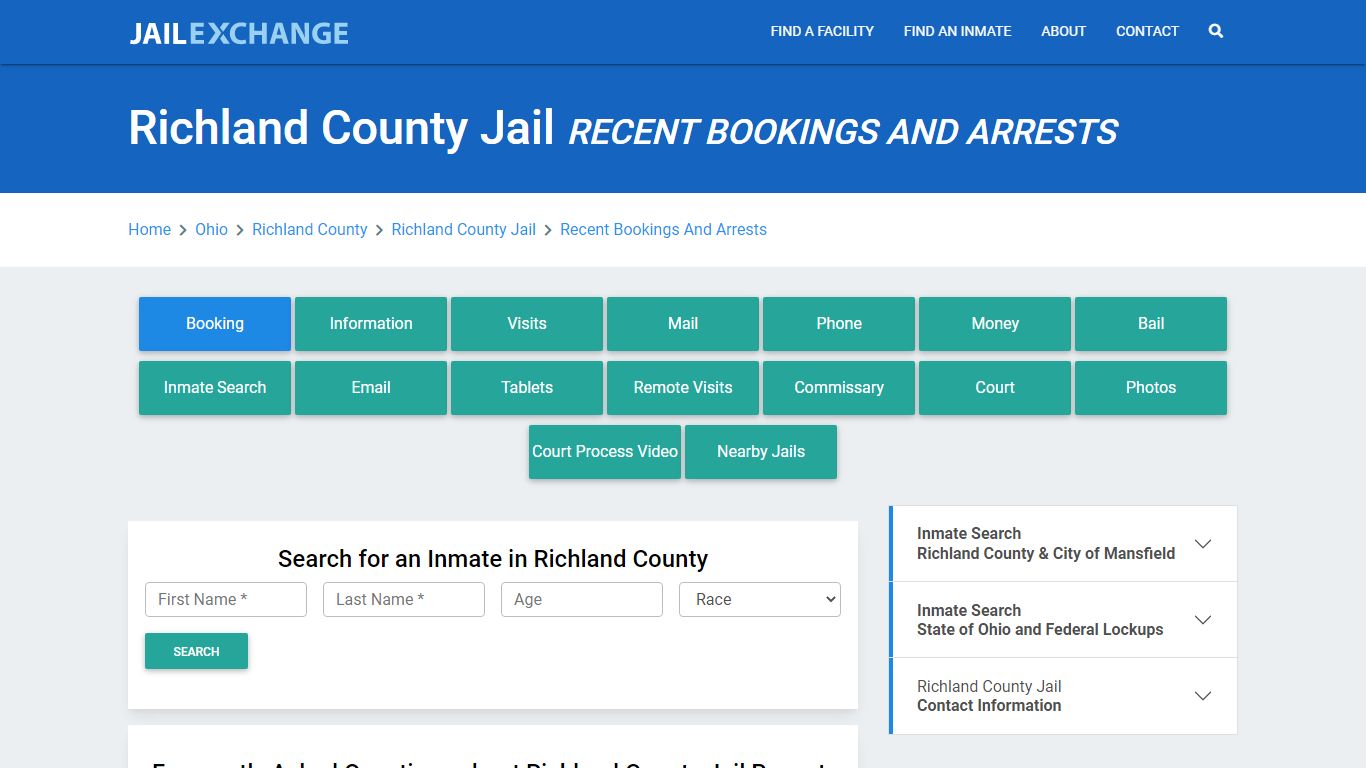 Richland County Jail OH Recent Arrests and Bookings - Jail Exchange