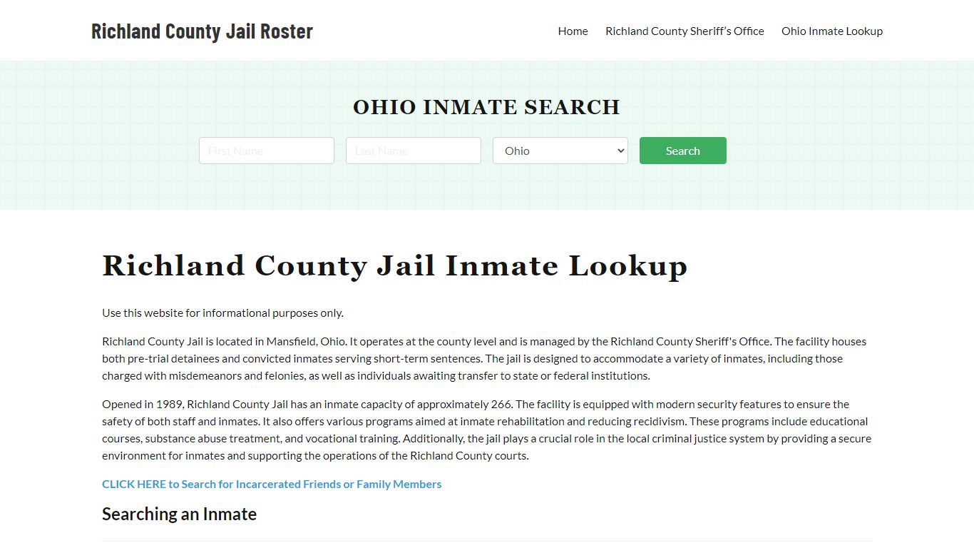 Richland County Jail Roster Lookup, OH, Inmate Search